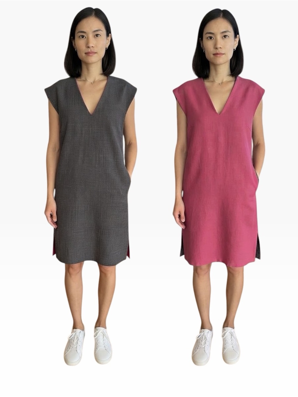 Betabrand Minimalist Charcoal Gray & Magenta Contrast Pocket  Shift Dress Sz S